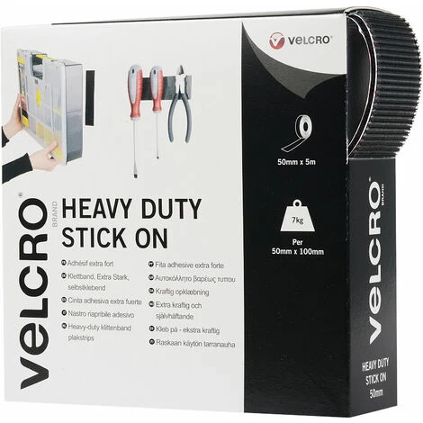 VELCRO® Brand VEL-EC60243 Heavy Duty Stick On Tape 50mm X 5m - Black 1 VELCRO® Brand VEL-EC60243 Heavy Duty Stick On Tape 50mm X 5m - Black