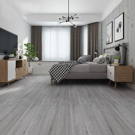 Livingandhome Set Of 36 Planks PVC Self-stick Waterproof Floor Flooring Plank, Light Grey 2 Livingandhome Set Of 36 Planks PVC Self-stick Waterproof Floor Flooring Plank, Light Grey - Image 2