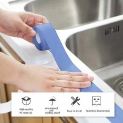 Bathroom Silicone Gasket, Sealing Tape Self-adhesive PE Waterproof Tape For Bathtub, Shower, Toilet, Kitchen, Sink, Floor, Wall, Corner Protector-Blue SOEKAVIA -Quality Flooring Store 38917717 4