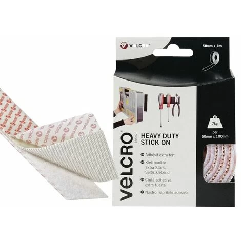 VELCRO® Brand Heavy-Duty Stick On Tape 50mm X 1m White 1 VELCRO® Brand Heavy-Duty Stick On Tape 50mm X 1m White