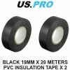 US PRO Black 19MM X 20 Meters PVC Insulation Tape X 2 9030