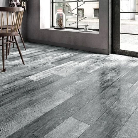 Livingandhome Dark Grey Rustic Style Wood Plank PVC Laminate Flooring, 5 Square 2 Livingandhome Dark Grey Rustic Style Wood Plank PVC Laminate Flooring, 5 Square - Image 2