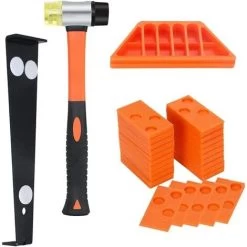 Laminate Flooring Kit With 40 Spacers, Double Headed Mallet, Tapping Block And Pull Up Bar (Orange)