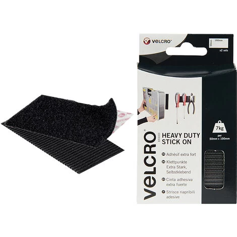 VELCRO® VELCRO Brand 60239 VELCRO Brand Heavy-Duty Stick On Strips (2) 50 X 100mm Black VEL60239 1 VELCRO® VELCRO Brand 60239 VELCRO Brand Heavy-Duty Stick On Strips (2) 50 X 100mm Black VEL60239