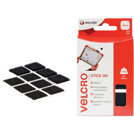 VELCRO® VELCRO Brand 60236 VELCRO Brand Stick On Squares 25mm Black (Pack 24) VEL60236 1 VELCRO® VELCRO Brand 60236 VELCRO Brand Stick On Squares 25mm Black (Pack 24) VEL60236
