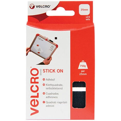 VELCRO® VELCRO Brand 60236 VELCRO Brand Stick On Squares 25mm Black (Pack 24) VEL60236 2 VELCRO® VELCRO Brand 60236 VELCRO Brand Stick On Squares 25mm Black (Pack 24) VEL60236 - Image 2