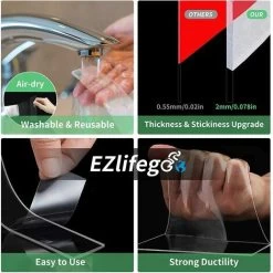 Heavy Duty Double Sided Tape (3m), Versatile Removable Mounting Tape, Heavy Duty Washable Adhesive Strips For Walls, Clear Tape, Sticky Item Mat, Household -Quality Flooring Store 92864908 5