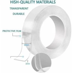 Washable Tape, Traceless Reusable Nano Gel Pads, Clear, Double Sided, Non-Slip, Removable, Sticky, Clear Tape Handle (Size: 3m)